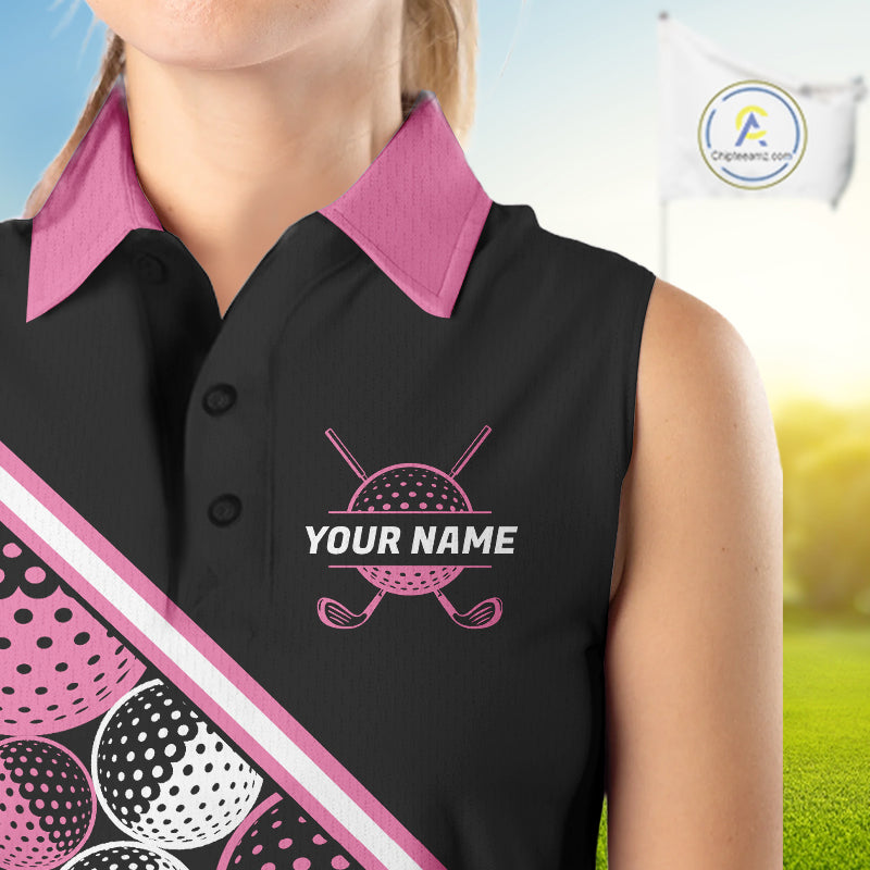 Golf Balls Pink Pattern Womens Sleeveless Golf Polo Shirts Custom Golf Apparel For Familly Team Shirt NHT706