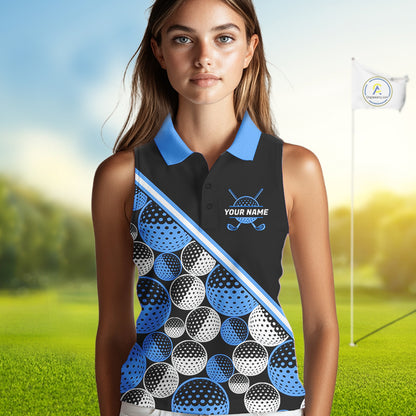 Golf Balls Blue Pattern Womens Sleeveless Golf Polo Shirts Custom Golf Apparel For Familly Team Shirt NHT707