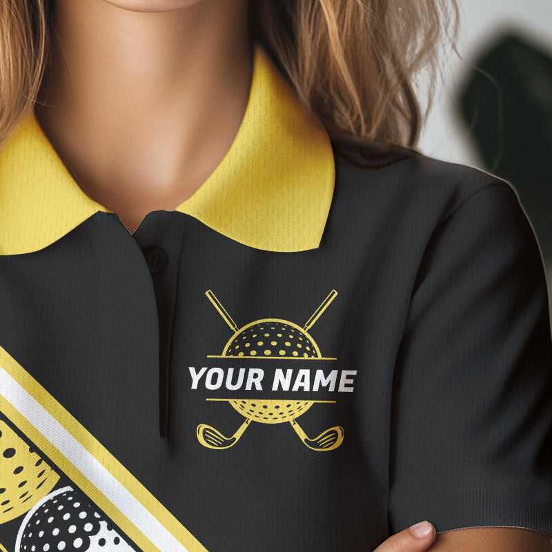 Golf Balls Yellow Pattern Womens Golf Polo Shirts Custom Golf Apparel For Familly Team Shirt NHT708