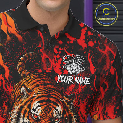 Tiger Bowling Polo Shirt Custom Name Team Quarter Zip Bowling Jersey For Men NHT1349