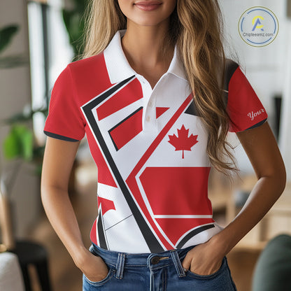 Personalized Canada Flag Womens Golf Polo Shirt, Patriotic Golf Gifts For Golf Lover NHT733