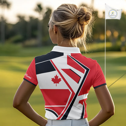 Personalized Canada Flag Womens Golf Polo Shirt, Patriotic Golf Gifts For Golf Lover NHT733