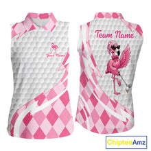 Load image into Gallery viewer, Pink Argyle Plaid Pattern Funny Flamingo Golf Wine Sleeveless Womens  Golf Polos Shirt Custom Funny Golf Shirt For Ladies NHT738