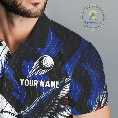 American Flag Eagle Mens Golf Polo Shirts Custom Patriotic Eagle Golf Jersey NHT903