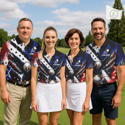 American Flag Eagle Mens Golf Polo Shirts Custom Patriotic Eagle Golf Jersey NHT903