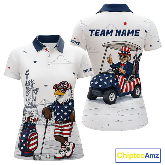 Custom Patriotic Womens Golf Polo Shirt – American Eagle Golf Team Polo With Personalized Name 
