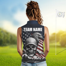 Load image into Gallery viewer, Personalized Skull Eagle Womens Sleeveless Golf Polo Shirt American Flag Patriotic Golf Shirt Custom Name 