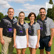 Load image into Gallery viewer, Personalized Skull Mens Golf Polo Shirt Purple Lightning Custom Team Name Golf Shirt NHT1072