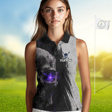 Load image into Gallery viewer, Personalized Skull Womens Sleeveless Golf Polo Shirt Purple Lightning Custom Team Name Golf Shirt 