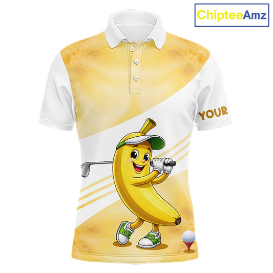 Funny Banana Golf Polo Shirt Custom Name – Cute Banana Golfer Golf Polo For Men 