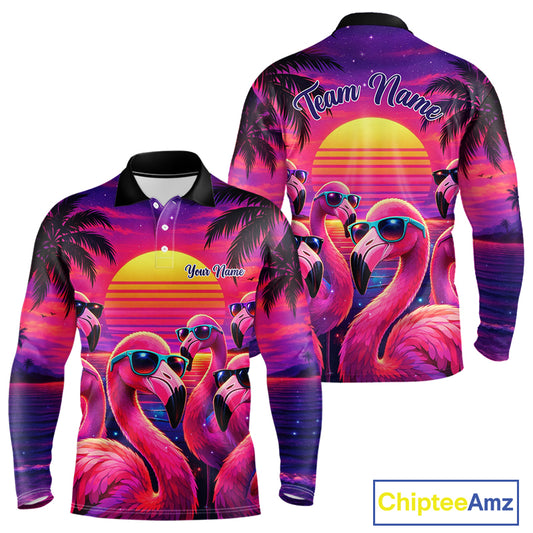 Custom Neon Flamingo Paradise Mens Golf Shirt Polo, Cool Flamingo Golf Team Outfits NHT548