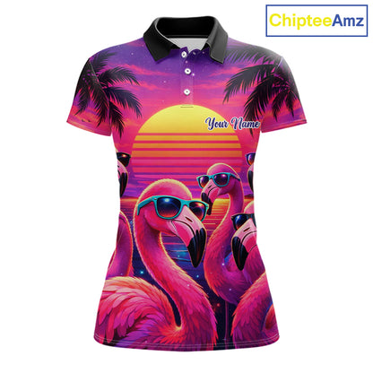 Custom Neon Flamingo Paradise Womens Golf Shirt Polo, Cool Flamingo Golf Team Outfits NHT548