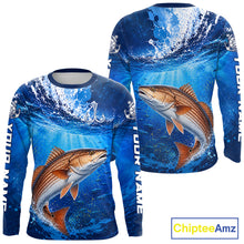 Load image into Gallery viewer, Redfish (Red Drum) Fishing Jersey Ocean Blue 3D All Over Print Long Sleeve Performance Shirt 