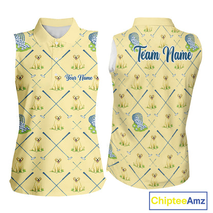 Funny Yellow Labrador Womens Sleeveless Golf Polo Shirt For Team, Womens Polo Shirt For Golf Lovers NHT564