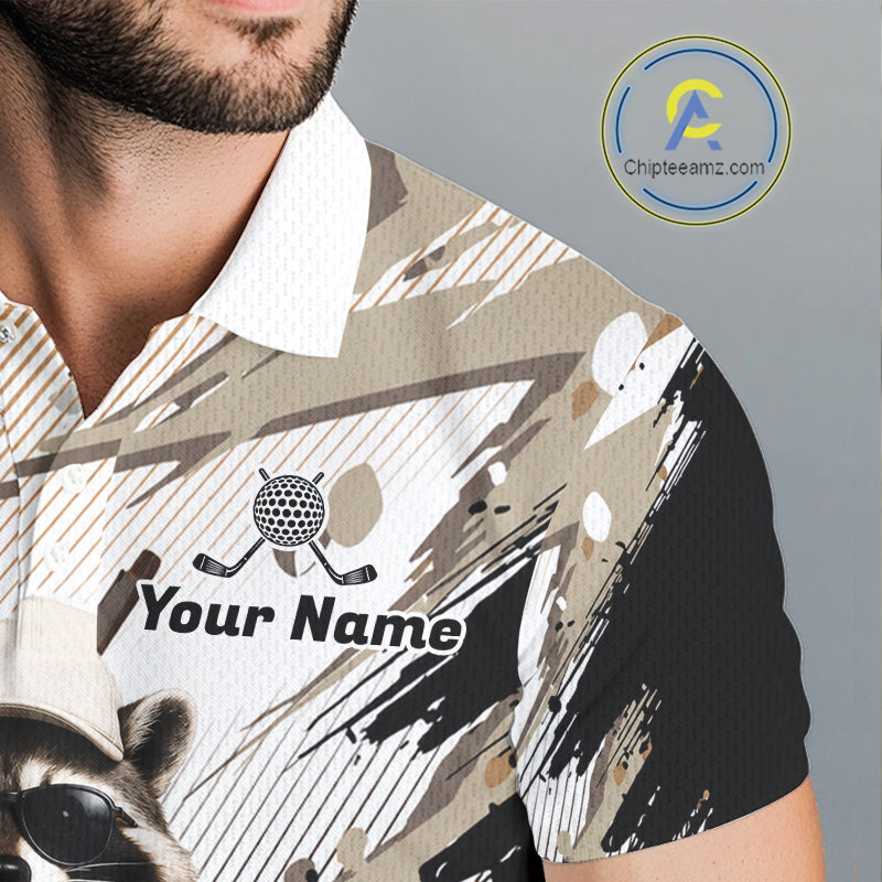 Custom Beige Funny Raccoon Golf Team Shirt For Mens,Golf Jersey Polo Shirt Outfit NHT937