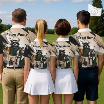 Custom Beige Funny Raccoon Golf Team Shirt For Mens,Golf Jersey Polo Shirt Outfit NHT937