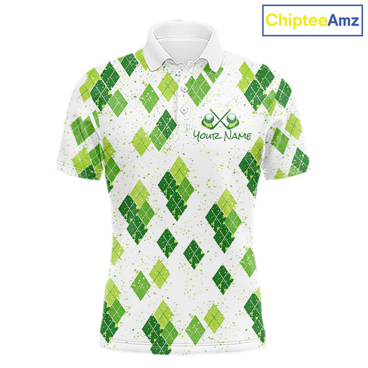 Green Argyle Mens Golf Polo Shirt, Pattern Golf Shirts Custom Team Golf Polo NHT574