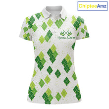 Load image into Gallery viewer, Green Argyle Womens Golf Polo Shirt, Pattern Golf Shirts Custom Team Golf Polo NHT574