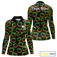 Load image into Gallery viewer, Funny Neon Colorful Peach In Dark Golf Women's Polo Shirt,  Funny Fruit Pattern Polo Top NHT578
