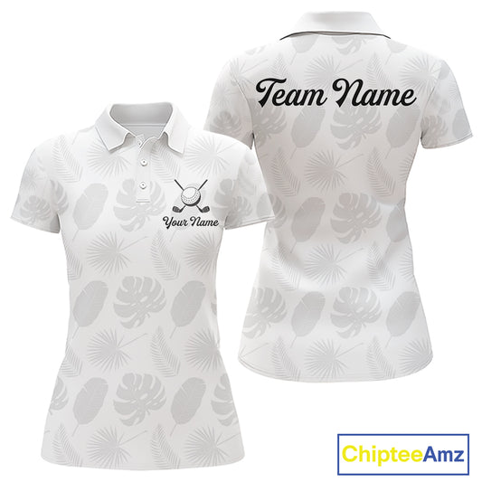Womens Golf Polo Shirts Custom Gray Tropical Leaves Golf Shirts, Best Mens Golf Wears NHT783