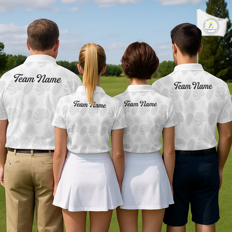 Womens Golf Polo Shirts Custom Gray Tropical Leaves Golf Shirts, Best Mens Golf Wears NHT783