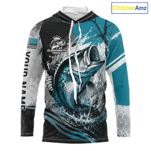 Load image into Gallery viewer, Personalized Bass Fishing Shirts Long Sleeve Hooded, Patriotic American Flag Fishing Jersey 