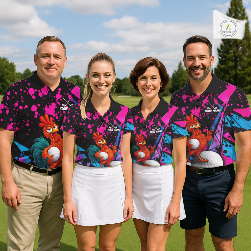 Personalized Rooster Men Golf Polo Shirt Funny Chicken Custom Team Name Golf Jersey NHT1253