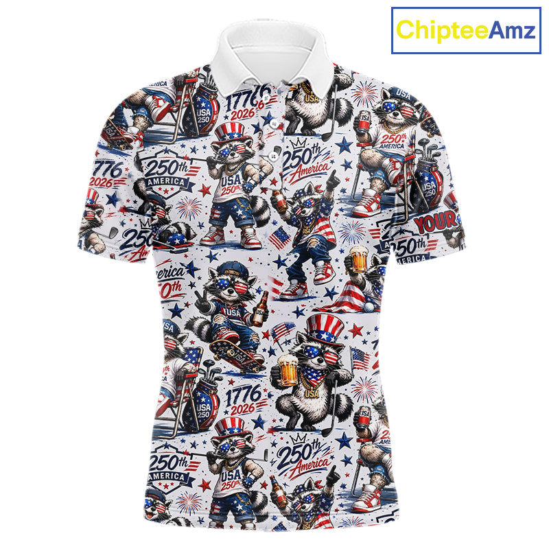 Funny Patriotic Raccoon Personalized Men's Golf Polo Shirt- America 250 Years Golf Gift NHT984 - Men's Long Sleeve Polo
Me...