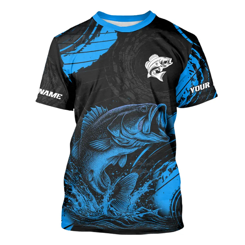 Personalized Bass Fishing Jerseys, Bass Fishing Scale T-Shirt| Blue NHT387