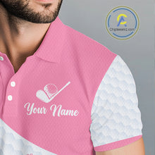 Load image into Gallery viewer, Pink Mens Golf Polo Shirt Pink Flamingos Pattern Custom Name, Funny Flamingo Golf Polo Shirts NHT626