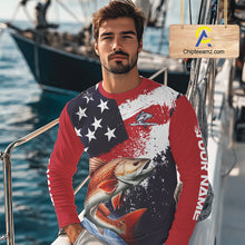 Load image into Gallery viewer, Personalized Redfish Fishing Jerseys, Custom American Flag Redfish Fishing Shirts Long Sleeve NHT490