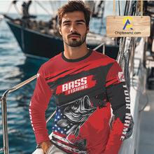 Load image into Gallery viewer, Bass American Flag  Fishing Shirt Long Sleeve, Red Fishing Jersey For Fisherman NHT496