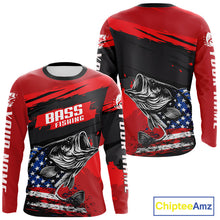 Load image into Gallery viewer, Bass American Flag  Fishing Shirt Long Sleeve, Red Fishing Jersey For Fisherman NHT496