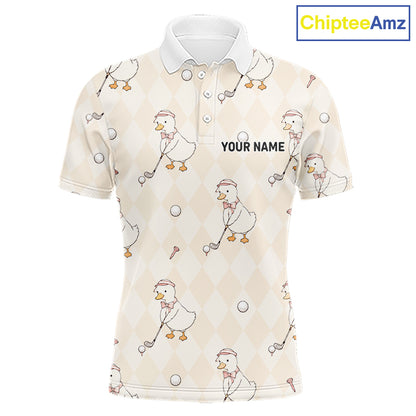 Personalized Argyle Funny Duck Pattern Polo Shirt - Custom Golf Team Gift
