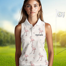 Load image into Gallery viewer, Personalized Argyle Funny Flamingo Pattern Womens Sleeveless Golf Polo Shirt - Custom Golf Team Gift