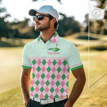Load image into Gallery viewer, Pink Argyle Golf Polo Shirt Personalized Men Golf Shirt Cute Preppy Golf Outfit Custom Name, Familly Team Shirts NHT691