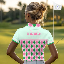Load image into Gallery viewer, Pink Argyle Golf Polo Shirt Personalized Womens Golf Shirt Cute Preppy Golf Outfit Custom Name, Familly Team Shirts NHT691