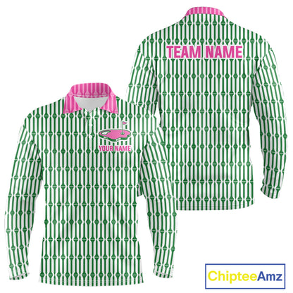 Funny Pink Green Geometric Polo Golf Shirt, Retro Style Performance Golf Top For Family Team Shirt NHT692