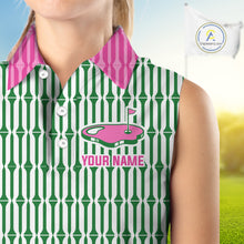 Load image into Gallery viewer, Funny Pink Green Geometric Womens Sleeveless Polo Golf Shirt, Retro Style Performance Golf Top For Family Team Shirt NHT692