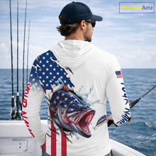 Load image into Gallery viewer, Bass Fishing Shirts Long Sleeve Hooded  With American Flag – USA Patriotic Angler Performance Shirt