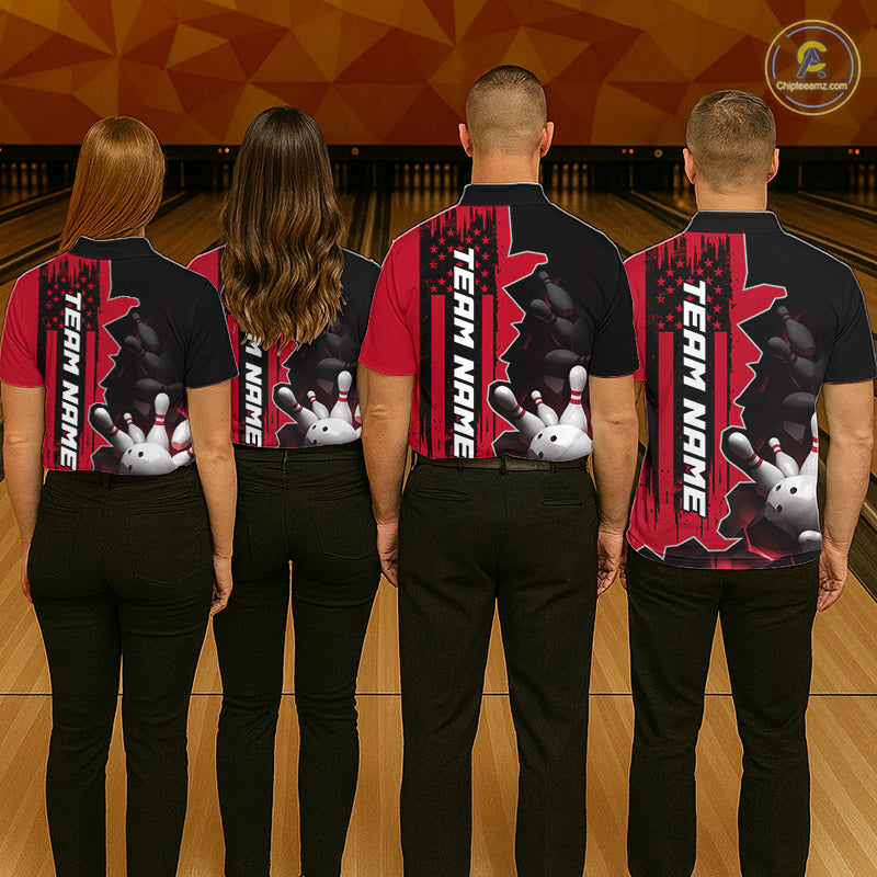 Men's Custom Bowling Tournament Polo Shirt & 1/4 Zip – Personalized Team Bowling Jersey| Red NHT1199