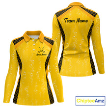 Load image into Gallery viewer, Custom Womens Beer Bubbles Golf Polo Shirt, Personalized Yellow Beer Themed Golf Jersey With Name, Gift For Golfer NHT703
