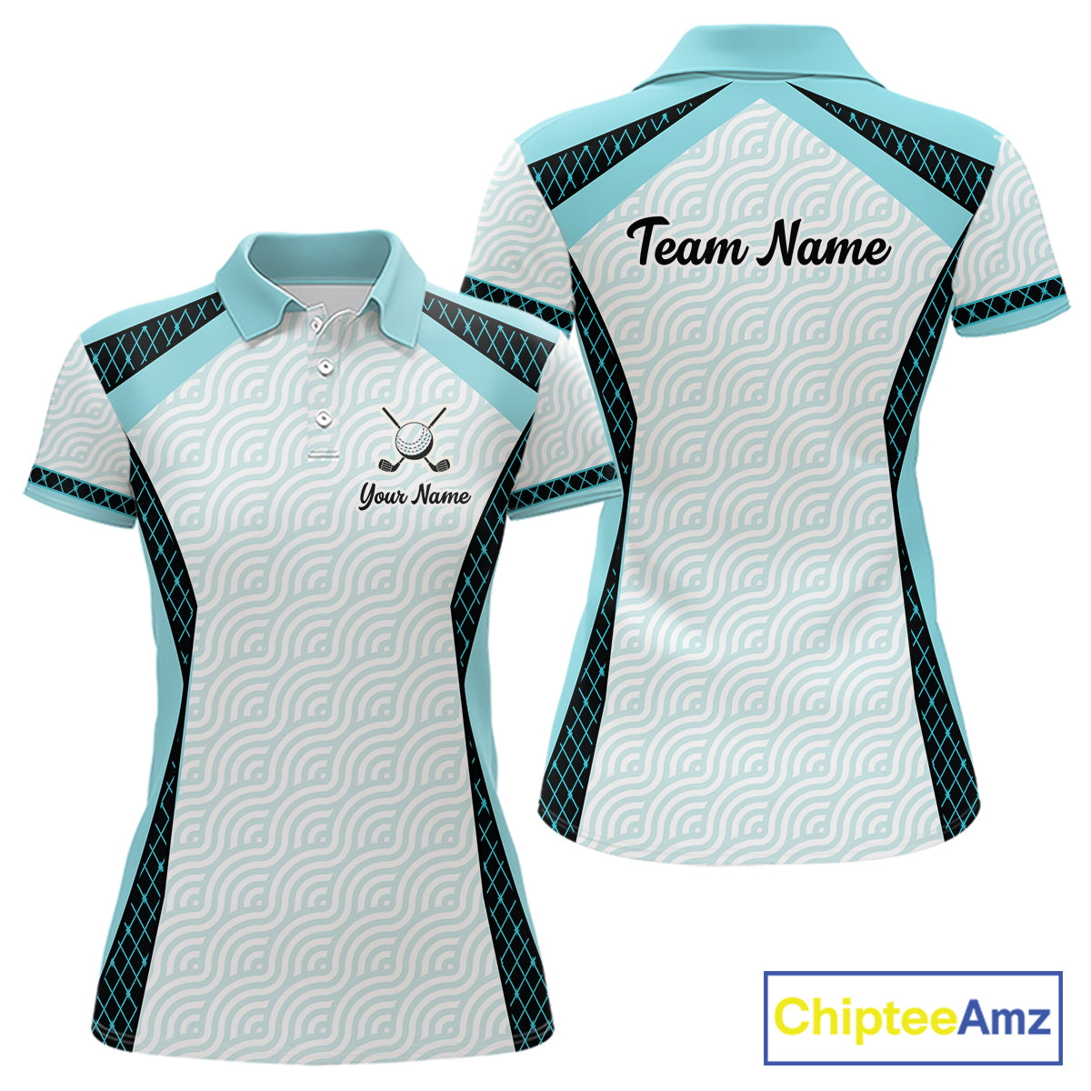 Personalized Aqua Sea Wave Golf Shirt With Name, Elegant Women's Sportswear, Stylish Womens Golf Jersey NHT704