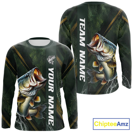 Personalized Bass Fishing Jersey – Green Angler Shirt Custom Name, Fishing Gift For Men NHT874