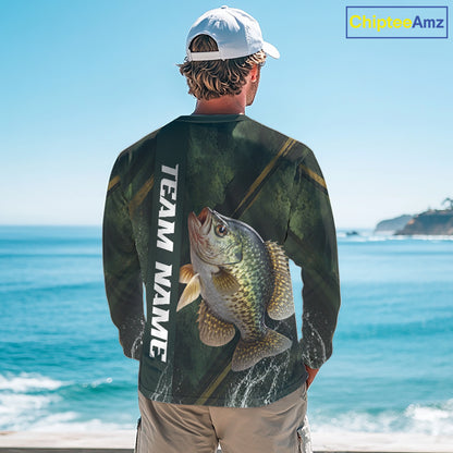 Personalized Crappie Fishing Jersey – Green Angler Shirt Custom Name, Fishing Gift For Men NHT875