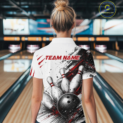 Women's Personalized Skull Bowling Tournament Shirt & Quarter Zip – Custom Name Team Jersey NHT1214