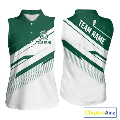 Green And White Sleeveless Womens Golf Polo Shirt Custom Name Golf Shirts For Team Personalized Golf Top NHT882
