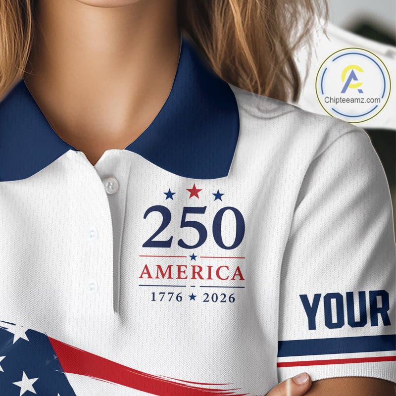 American Flag Womens Golf Polo Shirts, Patriotic Team Golf Jerseys NHT885