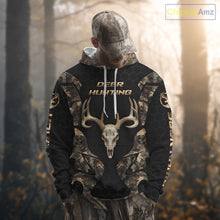 Load image into Gallery viewer, Skull Deer Hunting Custom Name Brown Camo Shirt, Hunting Hoodie For Hunters NHT348