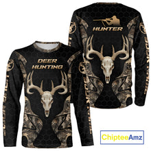 Load image into Gallery viewer, Skull Deer Hunting Custom Name Brown Camo Shirt, Hunting Hoodie For Hunters NHT348